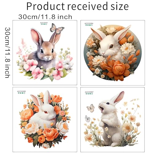 4 Sheets Cute Bunny Flower Butterfly Toilet Stickers, sacinora Rabbit Toilet Lid Decals Removable Vinyl Peel and Stick Wall Stickers for Bathroom Restroom WC Bathtubs Door Furniture Home Decorations