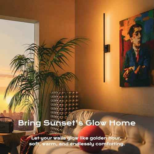 31in Wireless Wall Sconces Set of Two, [Creates Sunset Glow Ambiance] Dimmable 2700K?6000K with 8000mAh Battery & Display, Touch/Remote Control, Rechargeable Wall Lamps for Home Decor ? Black