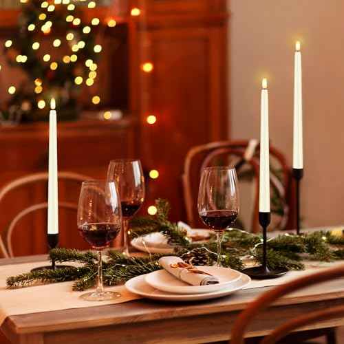 32 Pcs Flameless Taper Candles with Remote Timer, 11 inches Flickering Taper Candles Battery Operated, Ivory Plastic Long LED Candlesticks for Wedding Christmas Home Party Decor