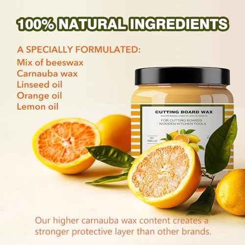 Premium Cutting Board Finish Wax - Natural Beeswax and Carnauba Wax - Improved with Lemon & Orange Oils - Beeswax Wood Polish - for Wood Butcher Blocks, Wooden Bowls - Wood Conditioner - 3.5oz