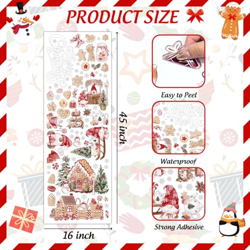 Merry Christmas Window Stickers, Xmas Gingerbread Man Wall Stickers, Xmas Santa Wall Decorations, Gingerbread Man Removable Home Sticker for Window Decoration, Christmas Sticker Gifts for Boys Girls