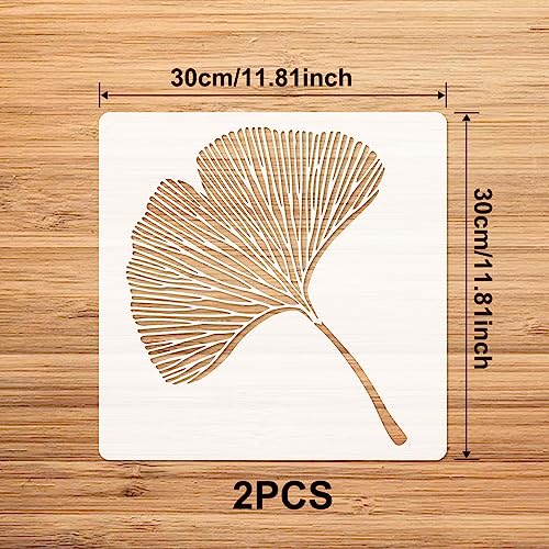 2 Packs Floor Stencils, 12x12" Ginkgo Wall Stencils, Boho Stencil for Bathroom