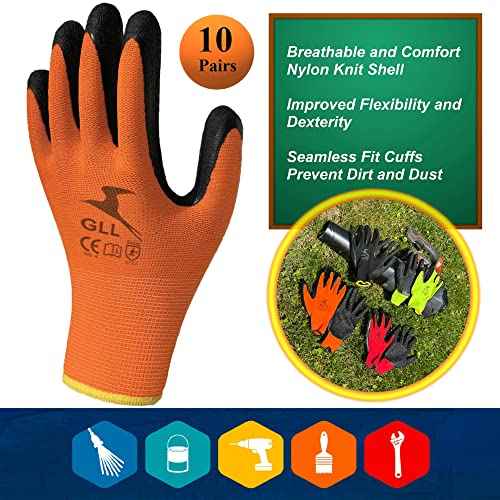 Safety Work Gloves Latex Coated for Men and Women 10-Pair-Pack Knit Firm Grip