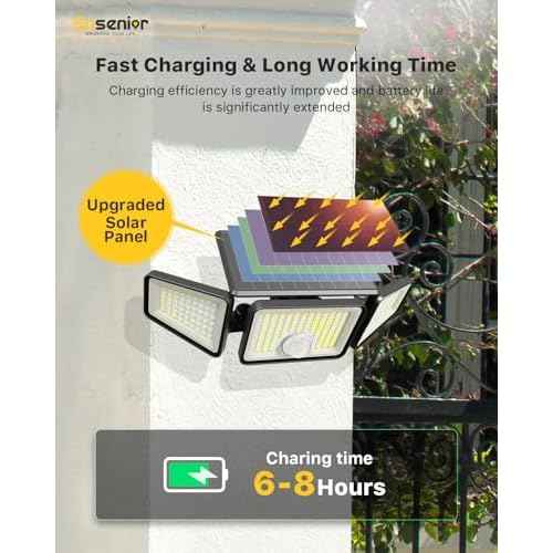 Ensenior Motion Sensor Outdoor Lights, 220 LED IP65 Waterproof Solar Security Light with Remote Control, 3 Heads Solar Flood Light Outdoor with 4 Modes, 270¡Æ Wide Angle Motion Light for Outside -4Pack