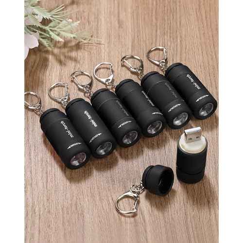 Mudder 12 Pieces Mini Keychain Flashlight Rechargeable Operation Christmas Bulk Plastic Small Torch Flashlight Handheld LED USB Rechargeable Waterproof for Camping Hiking Favor(White Light in Black)