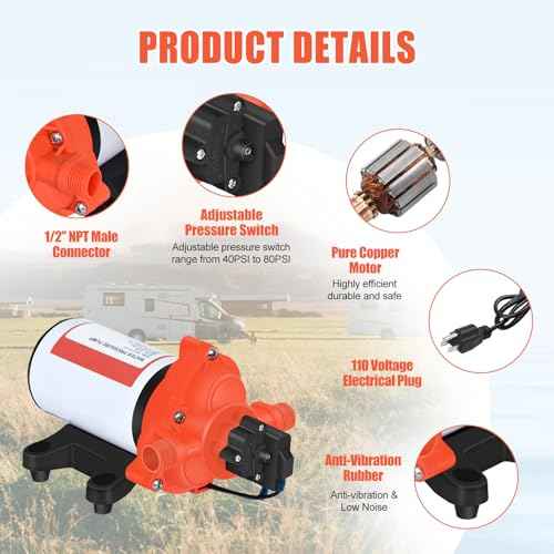 110V Water Pressure Pump 4.0GPM 50PSI AC Power On Demand Electric Self-Priming Water Transfer Diaphragm Pump Include 3/4" Garden Hose Adapters for Home Kitchen Bathroom Irrigation Camper Industrial