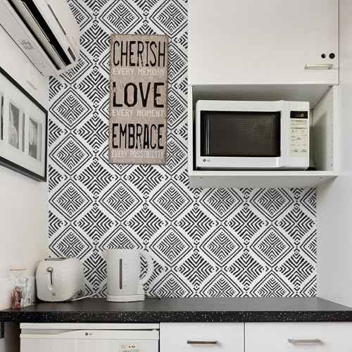 Black and White Peel and Stick Wallpaper Boho Geometric Contact Paper for Cabinets Modern Self Adhesive Removable Wallpaper Kitchen Bathroom Waterproof Black White Contact Paper 78.7inL 17.3inW