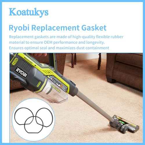 Replacement Gasket for Ryobi 18v Stick Vacuum Cordless Dust Bin Lid, Compatible with PCL720, PBLSV716, PBLSV717 - Canister Missing Seal Attachments (3/Pack)