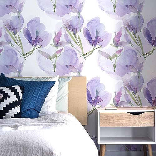 Large Floral Peel and Stick Wallpaper Modern Self-Adhesive Vinyl Contact Paper Removable & Renter-Friendly for Cabinets Drawers & Prepasted Lavender Wallpaper 17.7" x 78.7"