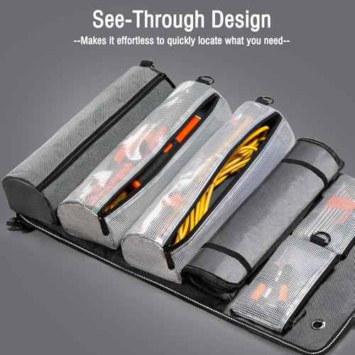 Tool Bag Roll Up Tool Organizer Bag Roll Up Tool Bag Organizer Tool Roll Bag with Small Detachable Tool Bags and Wrench Roll Up Pouch, Gifts for Men, Mechanic, Electrician, Grey
