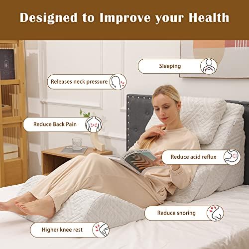 5pcs Orthopedic Bed Wedge Pillow Set, Adjustable Memory Foam, Post Surgery Foam for Back Neck & Leg Pain Relief Support, Acid Reflux, Snoring Reading, Sleeping, Sitting up, Grey
