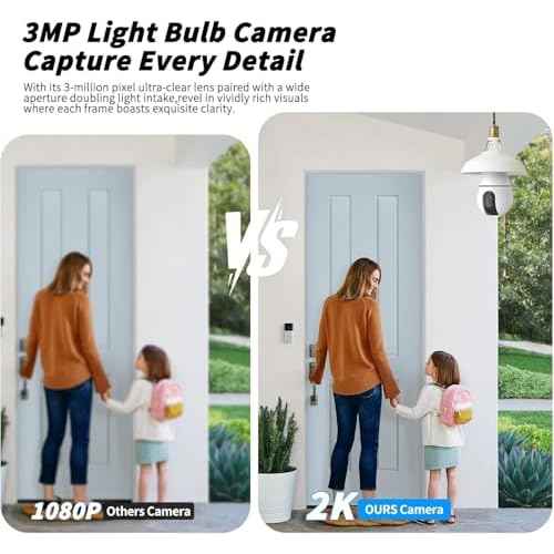 Light Bulb Security Camera,2.4G/5GHz WiFi 2K Security Cameras Wireless Outdoor Indoor,Bulb Cameras for Home Security,AI Smart Detection,911Emergency,US Based Cloud,2 Way Talk,Color Night Vision 2Pack