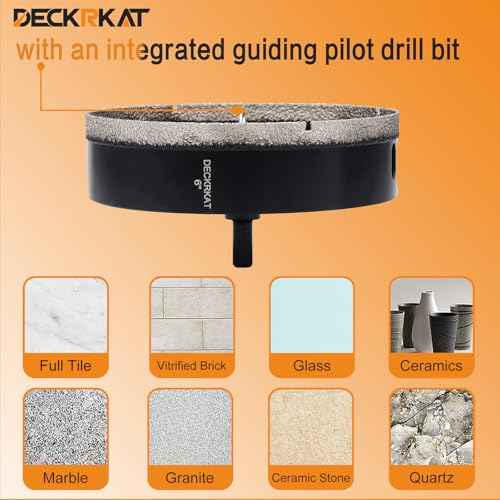 6 inch Diamond Hole-Saw Bits with Pilot Drill Bit -6" Diamond Tipped Tile Hole Saws with Guiding Bit Accurate Drilling for Porcelain Tile Ceramic Pottery Granite Stone Glass Bottles 152mm.