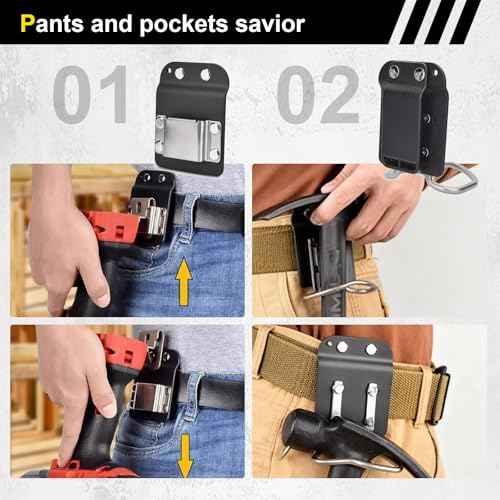 Tape Measure and Hammer Holder, Tool Belt Clip System with Drill Holster & Hammer Loop, Fits 2 Inch Belts for Standard Tape Measures, Claw Hammers, Mallets and Tool Organization