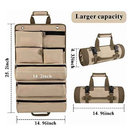 Heavy Duty Portable Soft Tool Storage Organization,Tool Bag with Detachable Pouches for Mechanics, Wall/Car Mountable, Foldable Rollup Organizer for Mechanics & Electricians