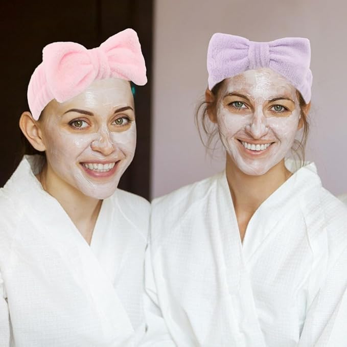 AOPRIE SPA Headbands for Washing Face Makeup Headbands with Bow Hair Band Women Facial Head Band Laurel Wrist Towel Wraps For Shower Face Mask Blue Pink Purple, 12 Pack