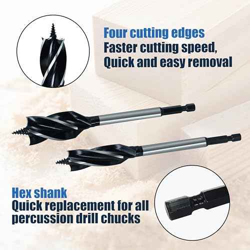 Auger Drill Bit Set for Wood,10pcs 10-25mm with Hex Shank Quick Change,Impact Wood Drill Bit Set with Storage Case,Long Drill Bits for Wood with Adapter
