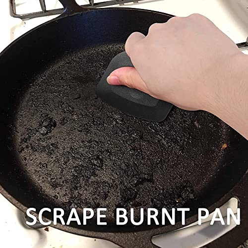 Pan Scrapers Dish Scraper Tool Set, 8Pack Cast iron Cleaner Scraper Multifunctional Scraper Polycarbonate Plastic Pan Pot Scraper, Iron Skillet Scraper Scrubber for Cleaning Grease, Kitchen (Black)