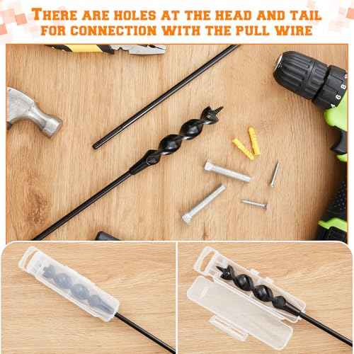 Lasnten 2 Pcs Flexible Drill Bit for Wire Pulling 54 x 3/4¡¿1/4 Inch Long Auger Drill Bits with Fish Eye Hole and Screw Point for Wood Through Walls Ceilings and Sidewalks