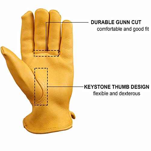 OZERO Motorcycle Gloves, Grain Deerskin Leather Driving Gloves for Rubbing Jewelry/Shooting/Hunting/Gardening/Yard Work/Farm - Extremely Soft and Perfect Fit for Men & Women (Gold,M)