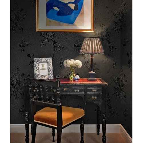 Erfoni Black Peel and Stick Wallpaper Black Floral Embossed Contact Paper 17.7inch¡¿118.1inch Removable Textured Flower Wallpaper Self Adhesive Thicken Livingroom Countertops Cabinets Wall Paper