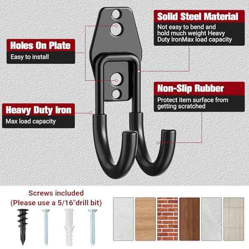 Garage Storage Utility Hooks 12 Pack, Small J Shaped Steel Heavy Duty Hanger, Anti-Slip Coating Wall Mounted Storage System, Power and Garden Tool Organizer, Ladders, Ropes, Hose, Bulk Items