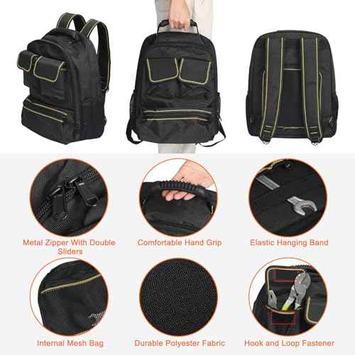 HARFINGTON Tool Backpack Tools Organizer Multipurpose Multifunction Pockets ToolBag for Men Women with Adjustable Shoulder Strap