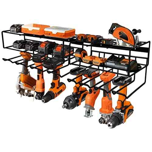 2 Pack Heavy Duty Wall Mounted Power Tool Organizer Floating Tool Shelf Storage Rack and Power Tool Holder