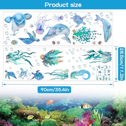 BLMHTWO 2-Piece Sea Turtle Wall Decal Set - Under The Sea Wall Decals for Bathroom, Living Room, Bedroom