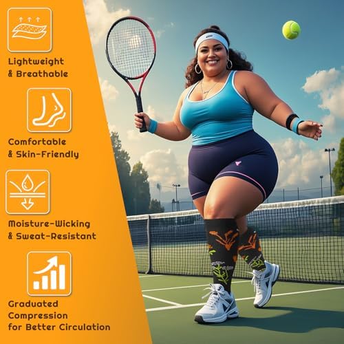 Plus Size Compression Socks for Women & Men 3 Pairs, Wide Calf Extra Large 20-30 mmHg Knee High Support Socks for Travel, Running, Nurse