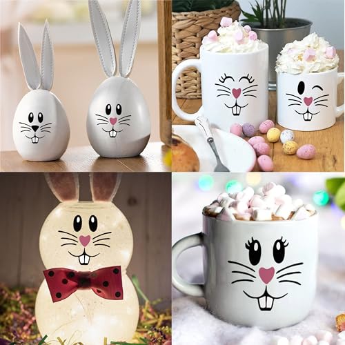 18 Pcs Easter Bunny Face Vinyl Decals - Bunny Faces DIY Craft Vinyl Art Stickers, Wall Decals, Glass Window Stickers