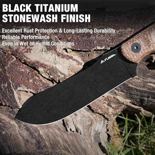 FLISSA Fixed Blade Knife with Sheath, 4.7" Full Tang Hunting Kukri Knife with 14C28N Steel Blade, G10 and Linen Handle, Rope Cutter for EDC Outdoor Hiking, Survival, Camping