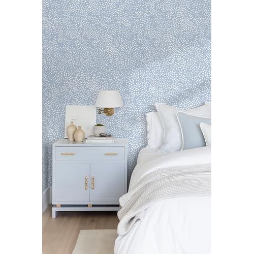 Safiyya Peel and Stick Wallpaper Blue and White Contact Paper 17.3" x 78.7" Polka Dots Wall Paper Modern Boho Removable Self Adhesive Wallpaper Vinyl Rolls