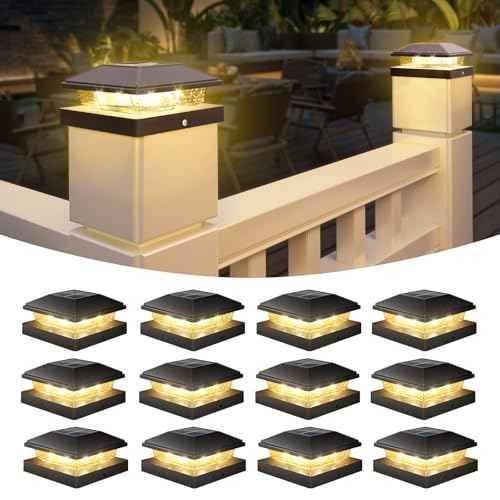 VOLISUN 4x4 Solar Fence - Post Cap Lights 12pack Outdoor Waterproof, Black Deck Post Cap Light with Warm White,for 4x4 Wooden/4x4 Vinyl