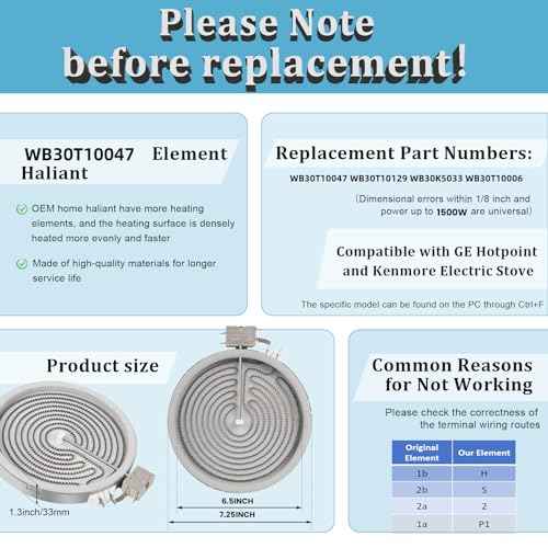 UPGRADED WB30T10047 WB30T10129 6" Single radiant Surface Element Compatible with GE Kenmore Whirlpool Amana Electric Stove, 7-inch Haliant Surface Element Replace WB30X44826 W10823699