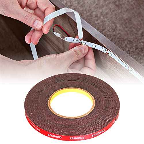 CANOPUS Double Sided Tape, Heavy Duty Adhesive Tape, LED Mounting Tape, Waterproof Foam Tape, 0.4in x 32ft, Suitable for LED Strip Lights, Indoor/Outdoor Craft, Home & Office Projects