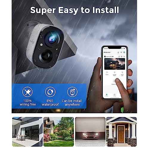 2K Wireless Security Cameras - Outdoor WiFi Security Cameras Color Night Vision, AI/PIR Detection, 2-Way Talk, Cloud/SD, Weatherproof, Battery Powered Outdoor Cameras(White-1Pack)
