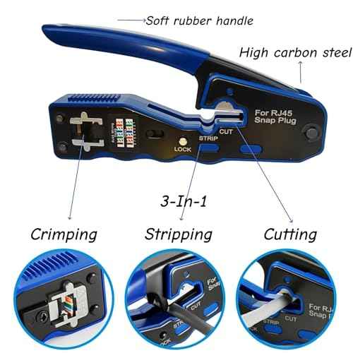 RJ45 Crimp Tool 8P RJ45 Crimping Tool Pass Through Ethernet Crimper for Cat5e Cat6 Cat6a 8P8C Modular Connectors Crimping Tool (Blue)