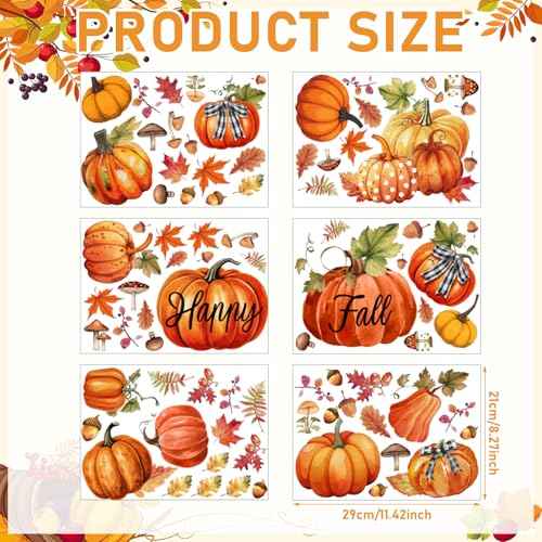 Eersida 6 Sheets 89 Pcs Thanksgiving Wall Decals Fall Oil Painting Pumpkin Wall Decals Maple Leaves Stickers for Thanksgiving Glass Autumn Home Decor and Fall Decoration Kitchen Living Room