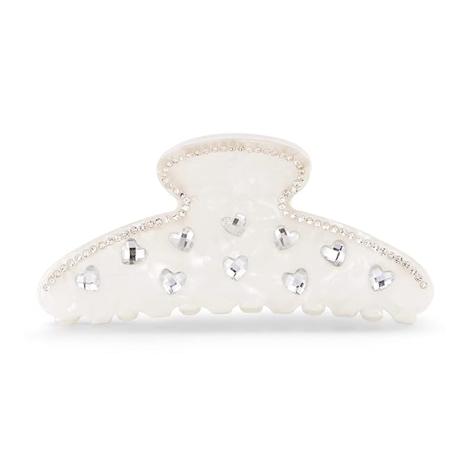 LILIE&WHITE Ivory Acrylic Hair Clip with Heart Shape Rhinestones, Medium Size, 2 Pieces, Women's Hair Accessory