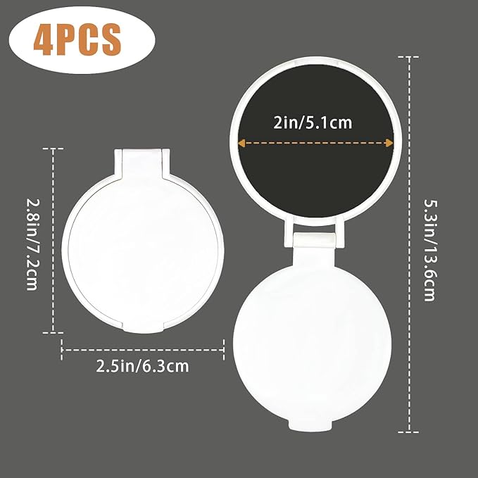 Tenalleys Mini Round Folding Mirror Portable Pocket Mirror Makeup Mirror for Purse Travel Makeup Mirror for Women Girls Daily Use (4 Pcs White)