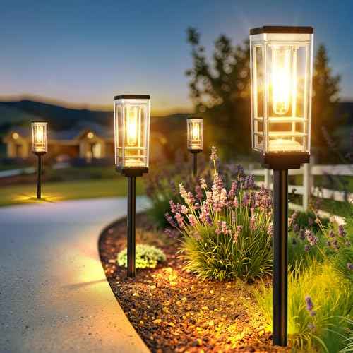 8 Pack Solar Lights Outdoor, Up to 15 Hrs Brighter Solar Pathway Lights, Luxury Taller Solar Outdoor Light Waterproof for Path Garden Yard Landscape Walkway Driveway, Warm White