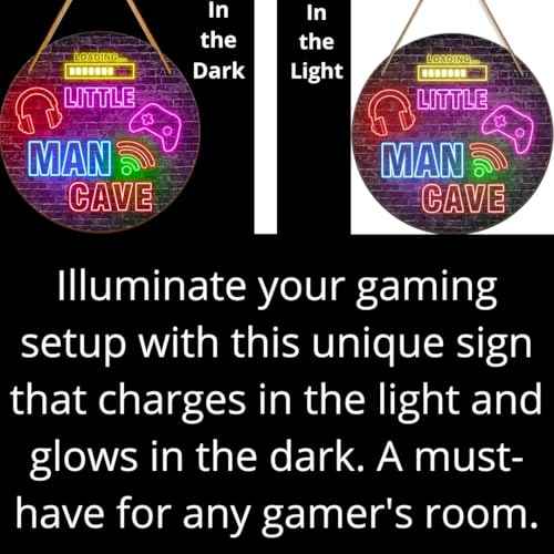 Little Man Cave Sign, Boys Teenage Room Hanging Wall Art Decoration,Gift, Playroom Nursery Decor for Game Lover Gamer Wall Decor 12¡Èx 12¡ÈGlow in the Dark