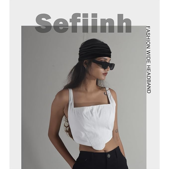 Sefiinh Wide Headbands For Women Stretch Headband Boho Head Bands Women's Hair Band Turban Workout Hairband Accessories Black 6 Pack