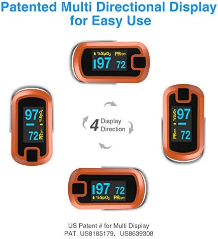 MIBEST Orange Dual Color OLED Finger Pulse Oximeter - Blood Oxygen Saturation Monitor with Color OLED Screen Display and Included Batteries - O2 Saturation Monitor