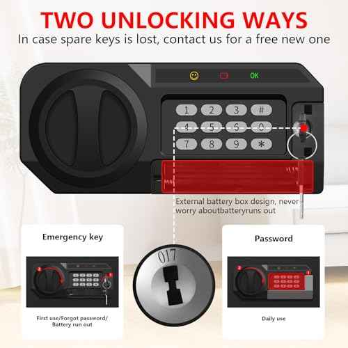 1.2 Cuft Safe Box Fireproof Waterproof, Digital Security Safes for Home Use Fire and Water Proof with Combination Lock, Alarm System and Removable Shelf, Anti-Theft Document Safes For Money, Jewelry