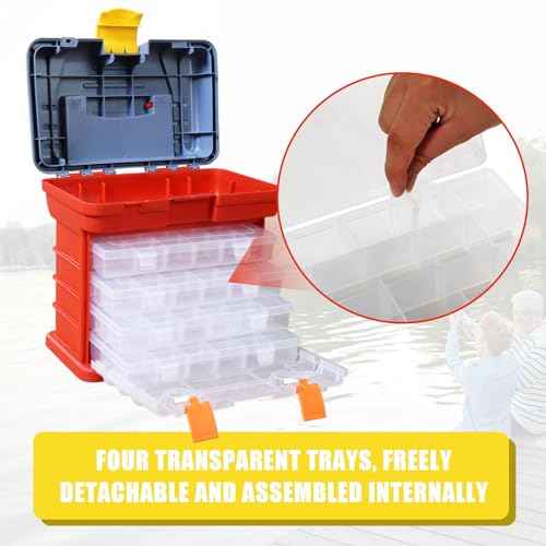 BIG RED AG2154CR Tackle Box Organizer: Portable Storage Tool Box with 4 Drawers and 19 Compartments Each for Hardware, Fish Tackle, Beads and more, Red