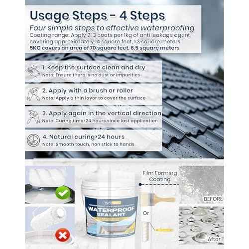 Transparent Waterproof Coating, TUFINEIN 1.32 Gallon Invisible Waterproof Agent Indoor & Outdoor Sealant Water-Based Clear Sealant Roofs, Walls, Garden, Terraces