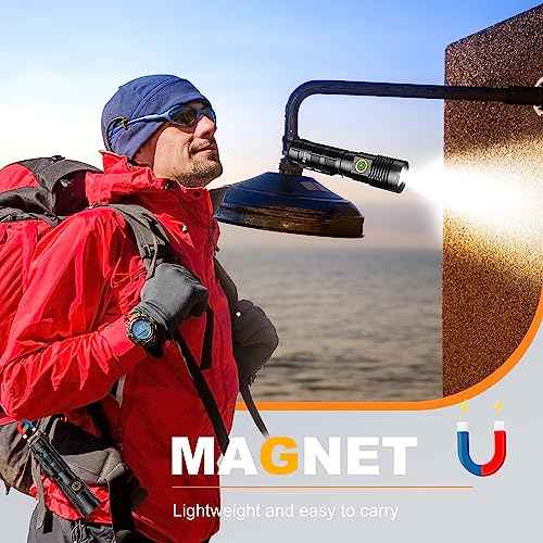 Rechargeable Tactical Flashlights High Lumens - 1500 Meters Long Beam Super Bright LED Magnetic Flashlight USB Zoomable 5Modes Small Long Beam Spotlight Flashlight for Hiking, Camping