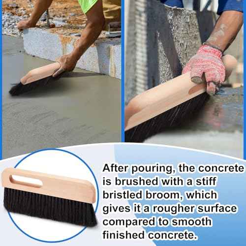 2 Pcs Concrete Brush Horsehair Bristles, 12 Inch Length Masonry Brush Wood Backed Concrete Broom, Black Horsehair Fibers